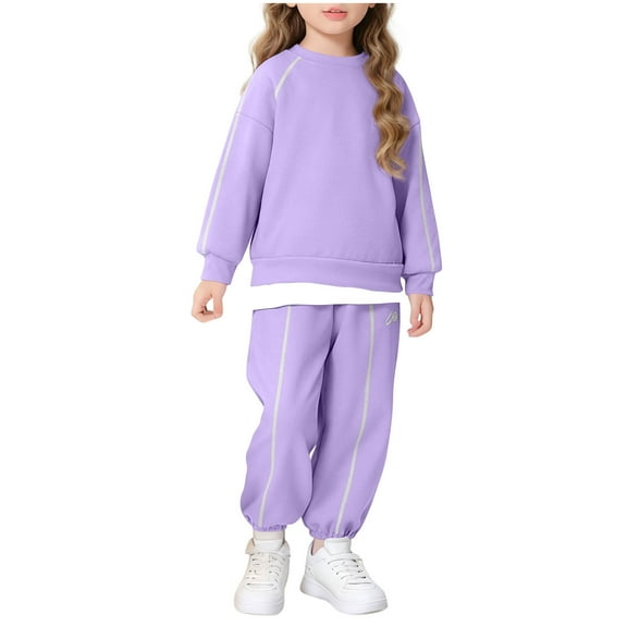 Cethrio Girls Outfit Sets Size 14-16, Warm 2 Piece Long Sleeve Pullover Girls' Clothing Sets Purple