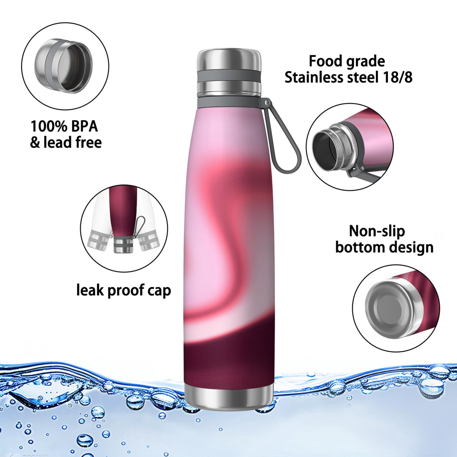 29oz Insulated Water Bottle with Tea Infuser, Stainless Steel Travel Mug, Fluid Smoke Aurora Art Style