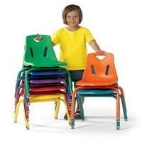 Berries Stacking Chairs with Powder-Coated Legs 14" Height Set of 6 Green