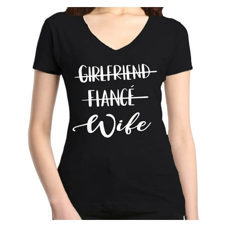 Shop4Ever Women's Girlfriend Fiance Wife Wedding Slim Fit V-Neck (Best Slim Fit V Neck T Shirts)