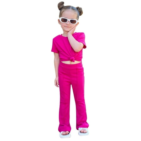 

Baby Kids Girls Boys Autumn Solid Cotton Short Sleeve T Shirt Long Pants Set Outfits Clothes