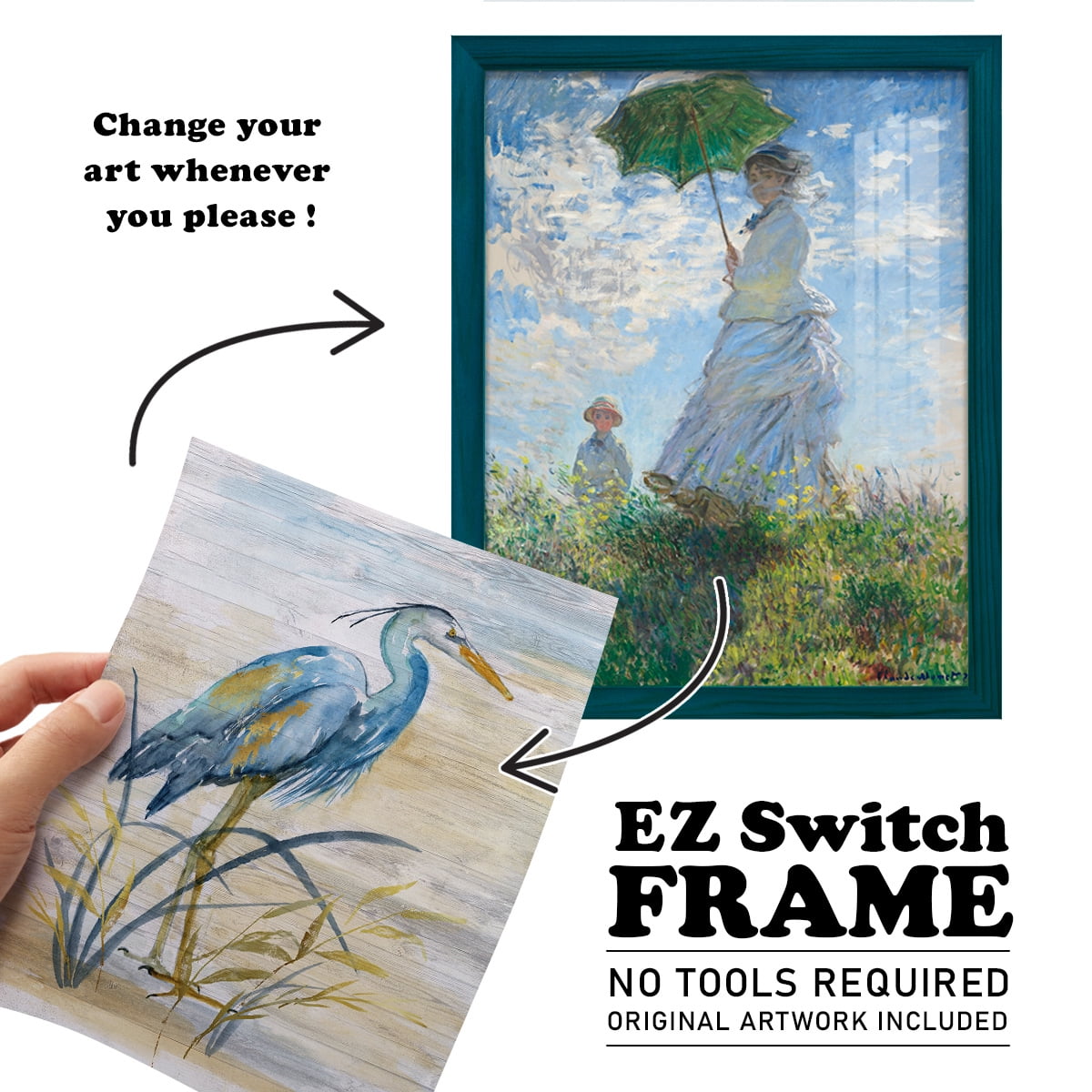 Blue Heron I -Framed Print w/glass-Ocean Blue