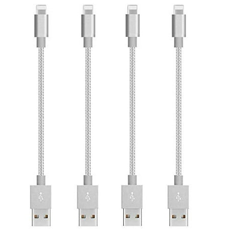 Short Nylon Braided USB Lightning Charging Cable/Data USB Compatible for iPhoneX Case /8/8 Plus/7/7 Plus/6/6s Plus,iPad Mini- 8-inch (4-Pack, Space