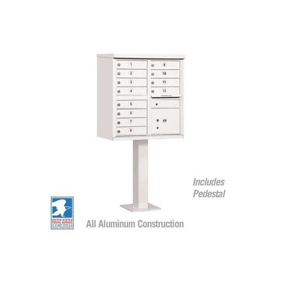 Cluster Box Unit, White, Powder Coated, 13 Doors, Pedestal, 2 Type