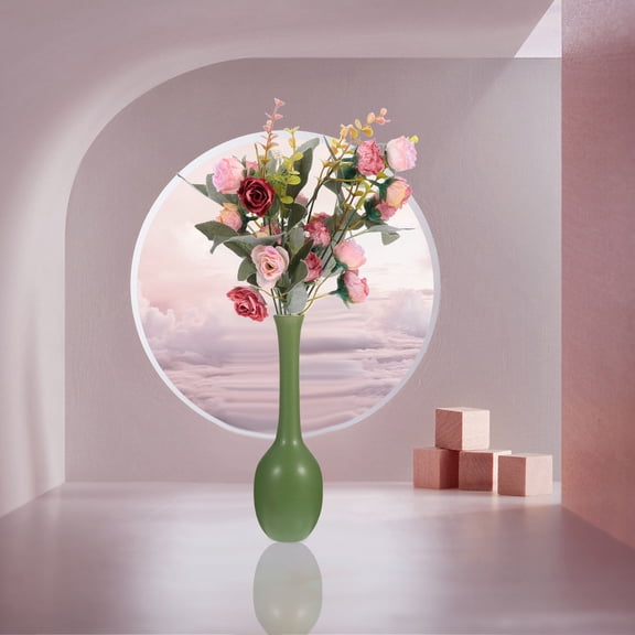 USHOBE Chinese Style Green Ceramic Vase for Home Decoration Floral Container 10.5 inches