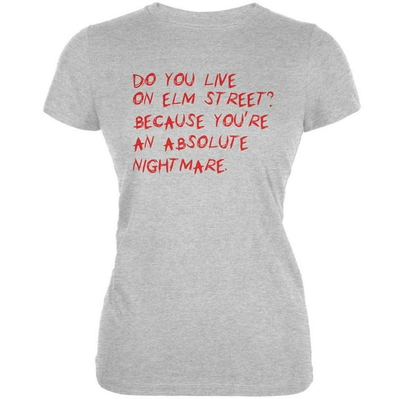 Halloween Women's Juniors Do You Live On Elm Street Heather Grey Short Sleeve Graphic Tee