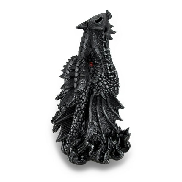Metallic Black Gothic Red Eyed Dragon Incense Burner Box Statue