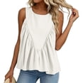 thumbnail image 7 of Sewkxo Shirred Swing Tank Tops for Women Fashion Flowy Sleeveless Shirts Casual Crew Neck Blouse Loose Fit Ruffled Tops,White M, 7 of 7