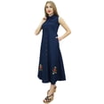 thumbnail image 3 of Bimba Women Classic Collar Neck Shirt Dress Dark Blue Sleeveless Dresses - 4, 3 of 6