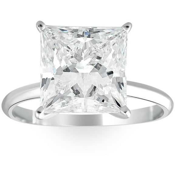 Pompeii Certified 5Ct Princess Cut Diamond 14k White Gold Engagement Ring Lab Grown