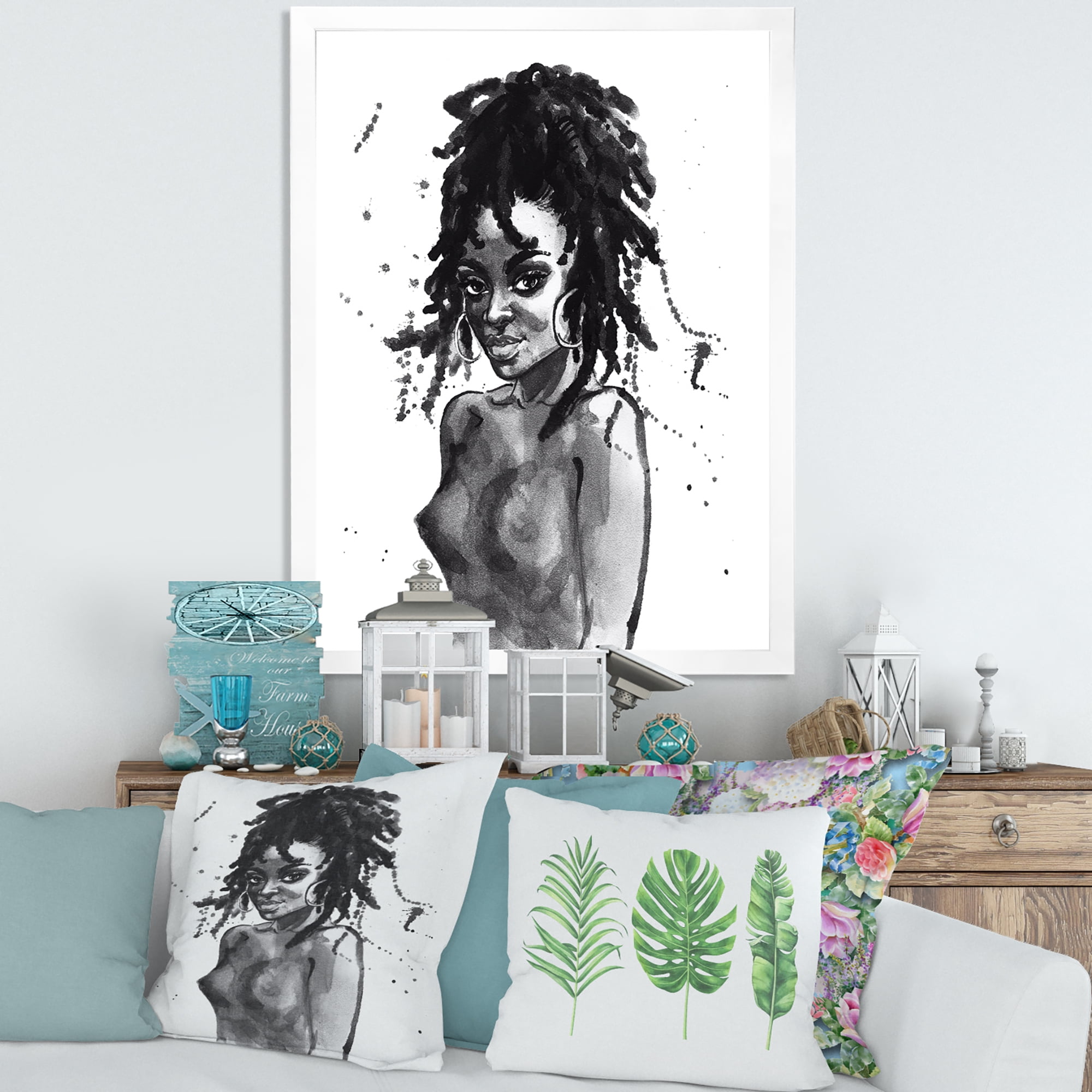 Designart 'Black and White Portrait of African American Woman V' Modern Framed Art Print