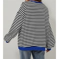 thumbnail image 2 of Silver Basic Oversized Crewnecks Striped Print Sweatshirt Long Sleeved Hoodie T Shirt Spring Fall Trendy Cute Girl XL,Black-1, 2 of 3