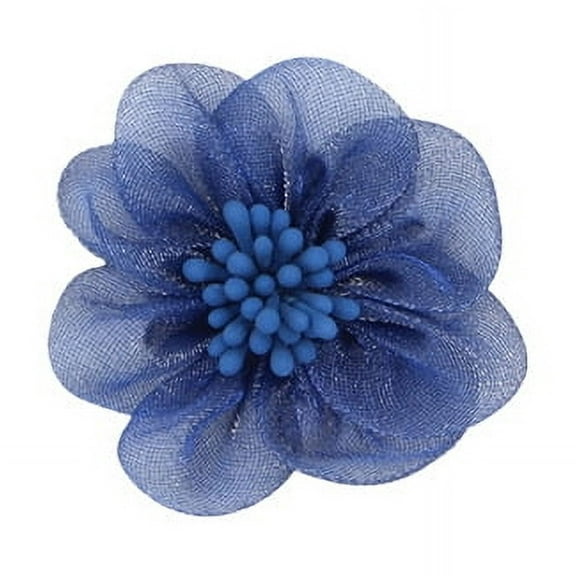 XmhyTop-A 10pcs Organza Ribbon Flowers with Beads Appliques (Dark Blue)