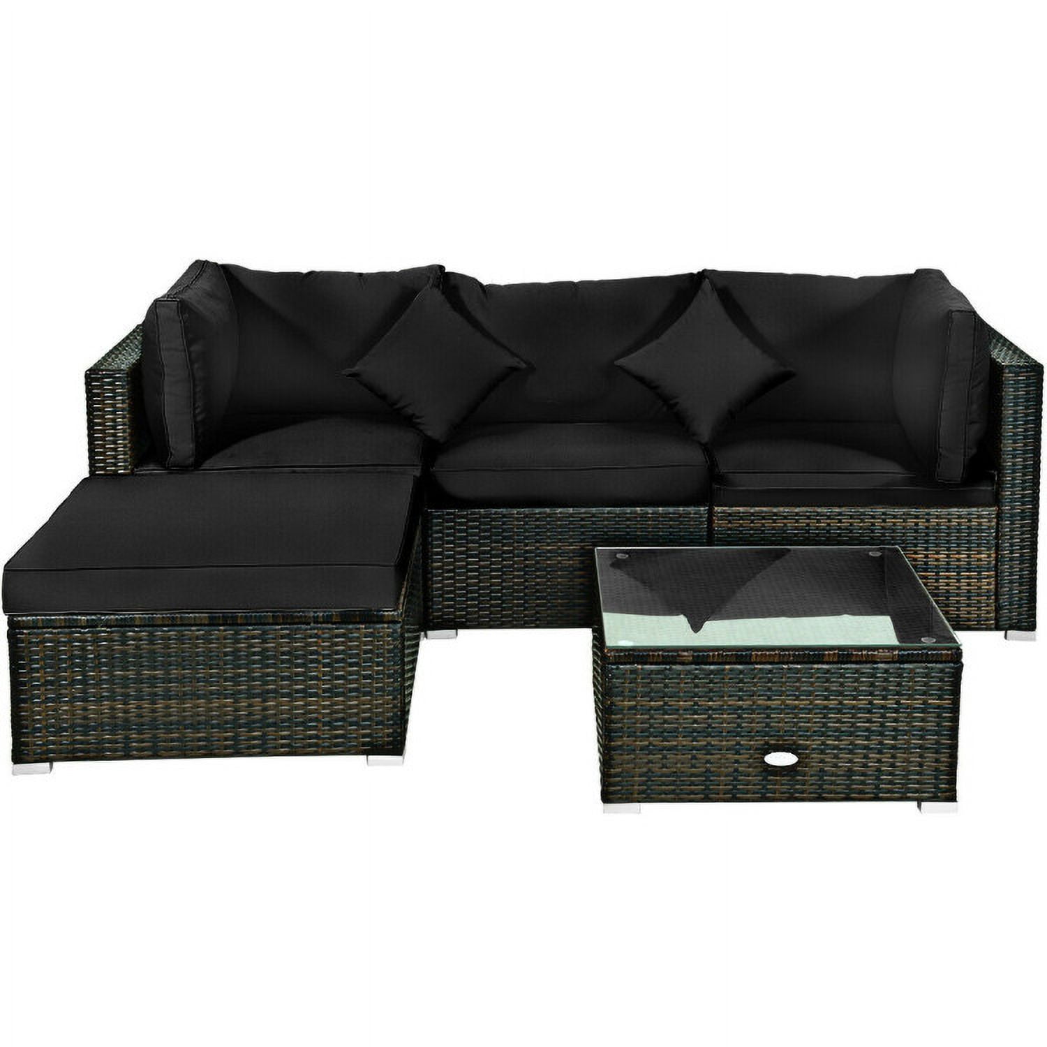 Aimee Lii 5 Pcs Outdoor Patio Rattan Furniture Set Sectional Conversation with Cushions, Outdoor Patio Set, Black