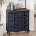 thumbnail image 5 of COZAYH Retro 2 Door Storage Cabinet with Plaid Pattern Front, Vintage Side Table for Bedroom, Living Room, Handles, Two-Shelves, Pine Wood, Dark Blue, Natural Wood, 5 of 8