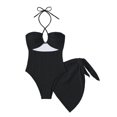 thumbnail image 4 of Womens Monokini Women's Solid Color Texture Hollow Hanging Neck Swimsuit Monokini Black S, 4 of 7