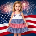 thumbnail image 2 of lnmuld Toddler Girls Independence Day Tiered Dress Red White Blue Plaid Star Embroidery Sleeveless Party Outfit Size:6-12 Months, 2 of 8