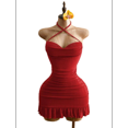 thumbnail image 3 of RDKTPXZ Women's Ruched Halter Mini Dress, Backless Bodycon Ruffle Hem Party Dress, 3 of 5