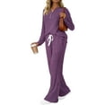 thumbnail image 2 of Fantaslook Two Piece Lounge Sets for Women Fall Travel Outfits Henley Neck Sweater tops Wide Leg Pants Matching Sets Pajamas Clothes, 2 of 8