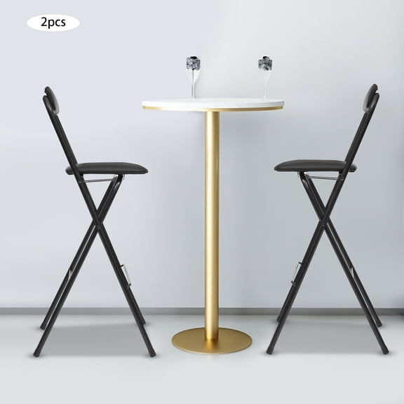 WenDissy 2Pcs Black Folding Bar Stools, 29.53in Counter Height Chairs with PU Seat&X Frame, 275LBS for Cafe Milk Tea Shop Home Kitchen