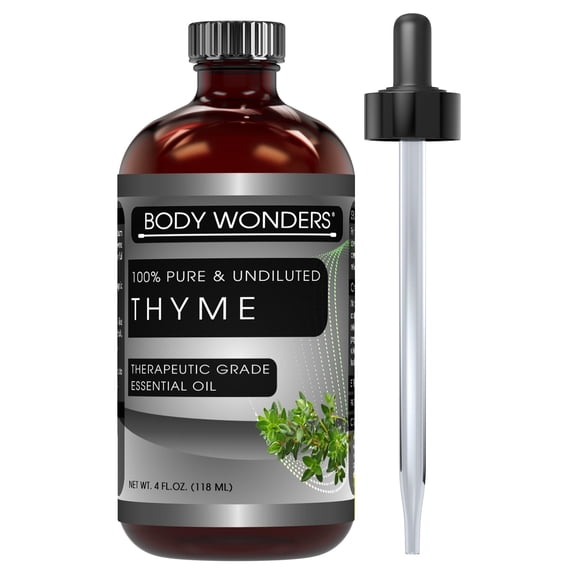 Body Wonders Thyme Essential Oil –4 floz- 100% Pure, Undiluted Therapeutic Grade Oil - Ideal for Aromatherapy .