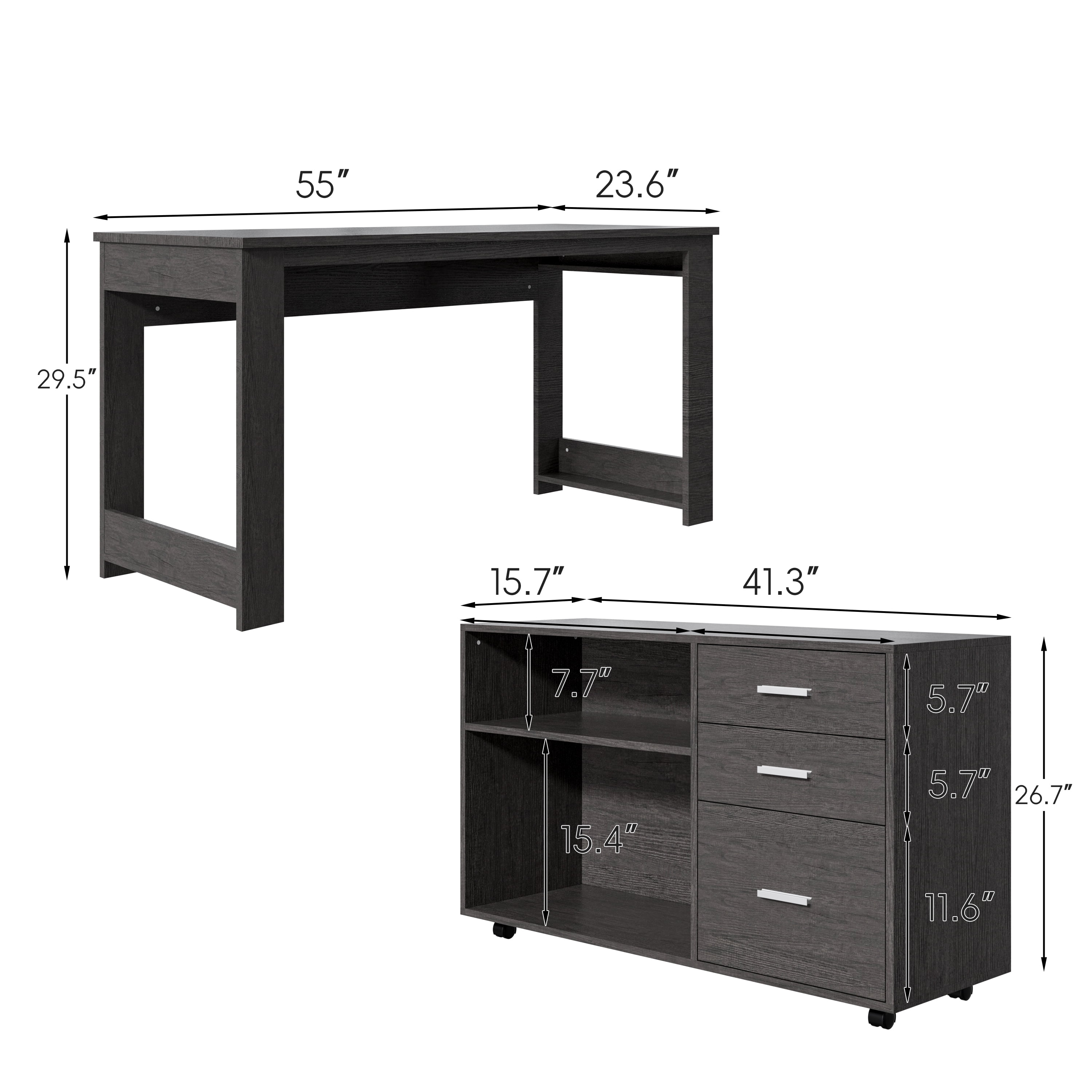 Tolead L-Shaped Lap Desks with Drawers and 2 Shelve, 55 inch Reversible Corner Computer Desks, Black