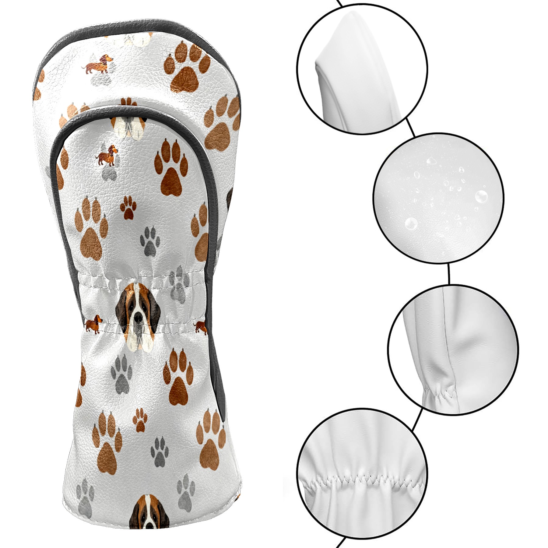 Golf Club Covers, Gray PawDog Premium PU Leather Driver Hybrid Putter Head Covers with Velvet Lining, Waterproof Golf Gifts for Men Women