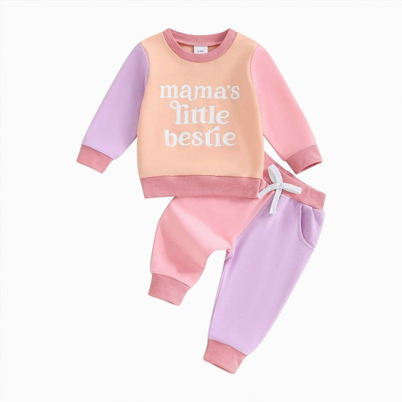 Wonitaaizi Toddler Baby Girl Fall Winter Outfit Letter Print Long Sleeve Sweatshirts and Stretch Pants 2PC Clothes (6-12 Months,Pink)