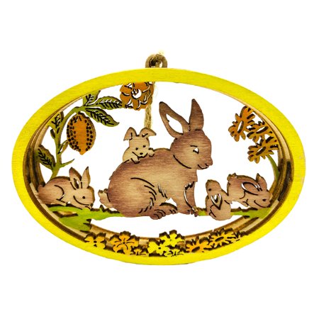 

VIEGINE Wooden Oval Rabbit Bunny Hanging Pendant Ornaments Easter Decorations Handcraft