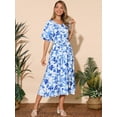 thumbnail image 4 of DARING DIVA Loose Boho V Neck Short Sleeve Tie Waist Floral Maxi Dress S Blue, 4 of 8