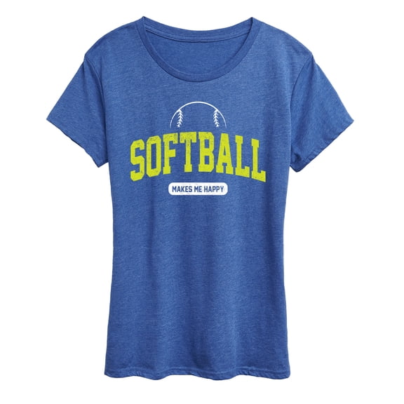 Instant Message - Softball Makes Me Happy Short Sleeve Graphic T-Shirt