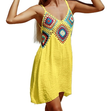 Tiqkatyck Beach Dresses for Women Clearance    Crochet Bikini Cover Up Beach Slip Cutout Irregular Dress Swimwear Cover Ups Beachwear   Summer Dresses for Women 2024  Dresses for Women 2024 Yellow