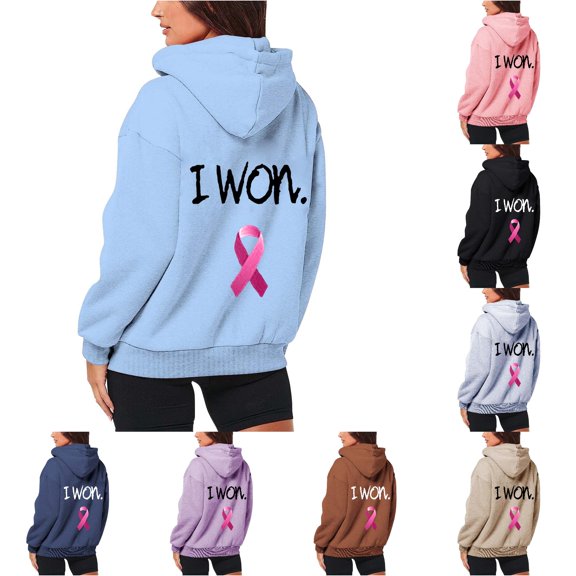 NinXxx Women's Cancer Prevention Zipper Long Sleeve Pocket Drawstring Hoodie Sky Blue S