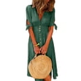 thumbnail image 1 of MAWCLOS Womne Dresses Solid Color Shirt Dress Button Sundress Plain Vacation Bowknot Green 5XL, 1 of 2