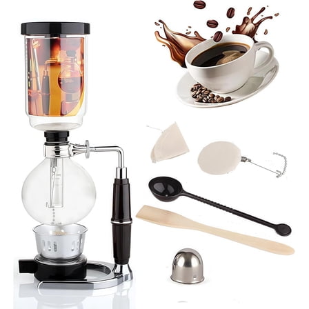 Borasilicate Glass Syphon Coffee Maker, 5-Cup 600ml(20.3 oz) Vaccum Gravity Clear Coffee Tabletop Siphon Pot with Reusable Cloth Filter Coffee Brewer Hot Tea Maker Machine(Standard Edition)