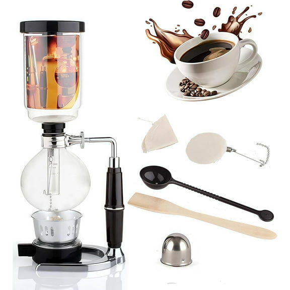 Borasilicate Glass Syphon Coffee Maker, 5-Cup 600ml(20.3 oz) Vaccum Gravity Clear Coffee Tabletop Siphon Pot with Reusable Cloth Filter Coffee Brewer Hot Tea Maker Machine(Standard Edition)