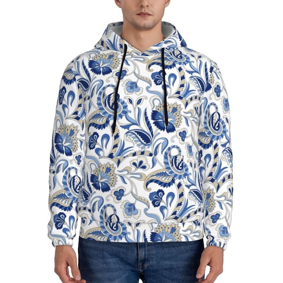 Xecao Blue Paisley Pattern Men's Adult Pullover Hoodie,Hooded Sweatshirt-Small