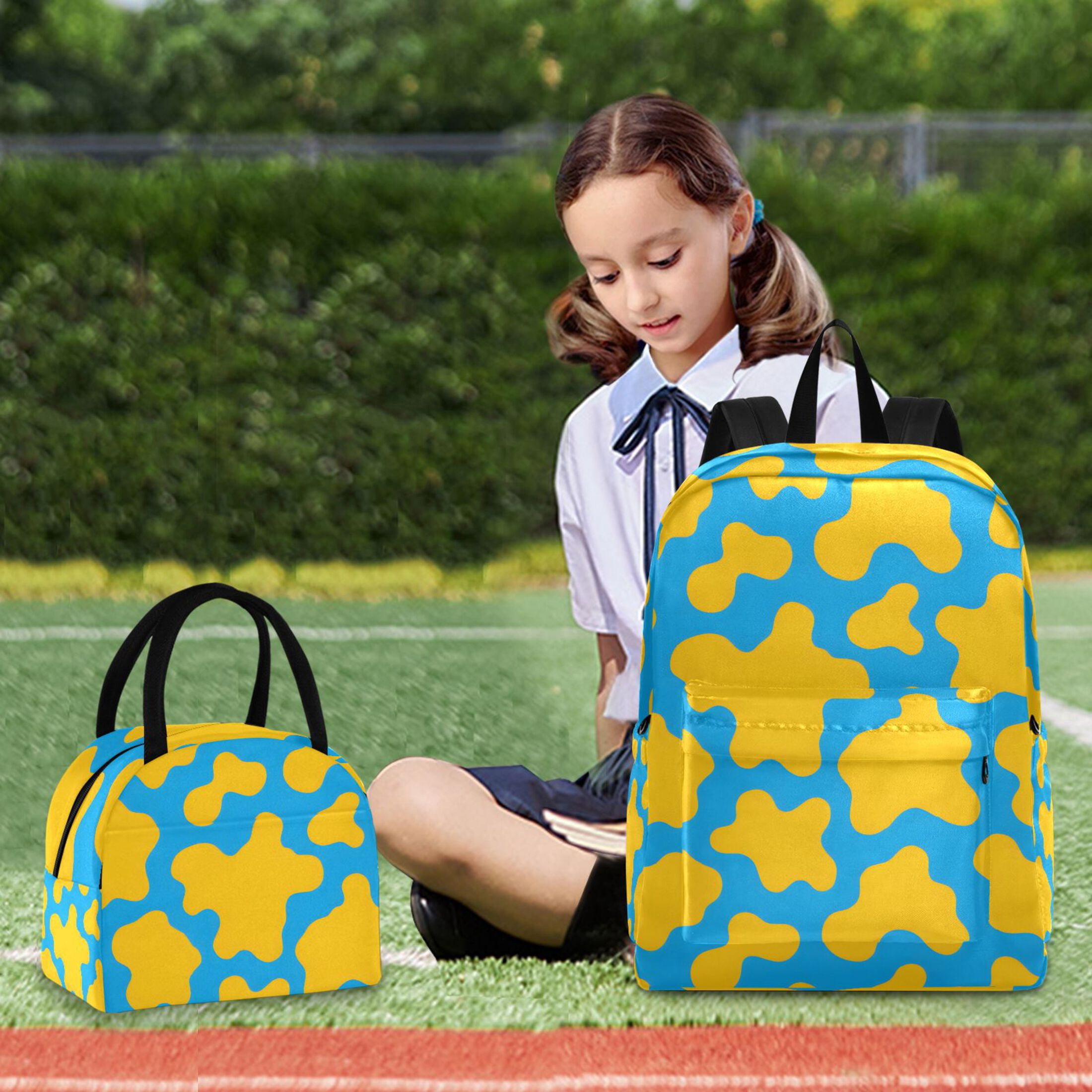 ALAZA Backpack Set Cow Print Elementary School Bags Student BookBag with Lunch Bag