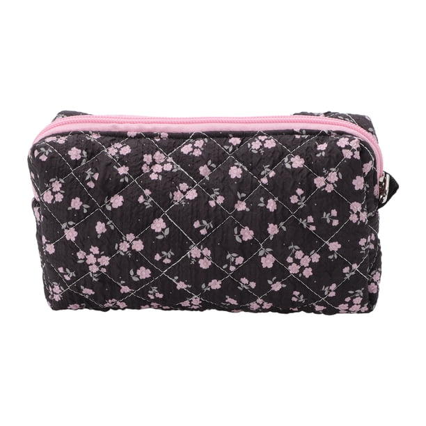Bolsas de maquillaje de flores rosas únicas 1 Pc para viajar, Poliéster negro