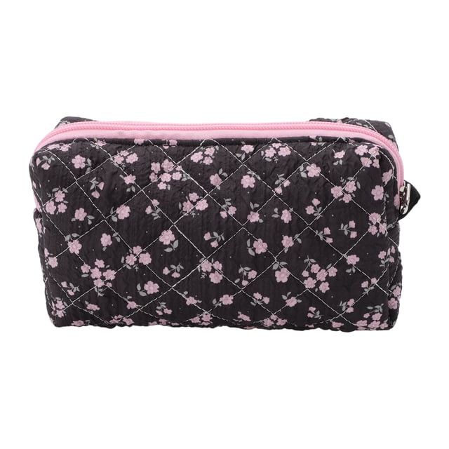 Bolsas de maquillaje de flores rosas únicas 1 Pc para viajar, Poliéster negro