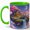 Green, variant on Floating Cottage Island 11oz Ceramic Mug, Dreamy Fantasy Coffee Cup