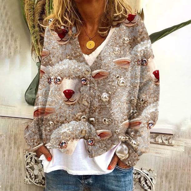 Puntoco Chaqueta Informal Con Botones Y Estampado Navideño Para Mujer