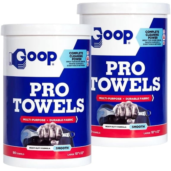 GOOP Multi-Purpose Waterless Hand Cleaner Towels - 90, 10" x 12" Towels (Pack of 2)