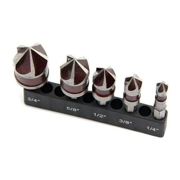 5 Flute Metal M35 Cobalt Countersink Drill Bit Set 82° 5pcs 1/4In Hex Shank Countersunk 3/8In 1/2In 5/8In