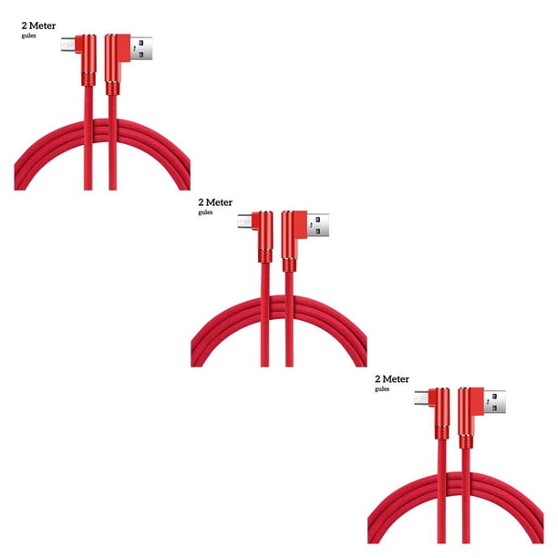 Sidaley Cable de carga rápida Reemplazo del cable de datos de doble codo para la interfaz micro USB del teléfono móvil Android, rojo, 2 m Type1 NO1