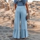 thumbnail image 5 of Pantalones cómodos informales para mujer, pantalones de chándal Palazzo de pierna ancha, pantalones acampanados de cintura alta elásticos fruncidos Fridja  alkflakhf33874, 5 of 9
