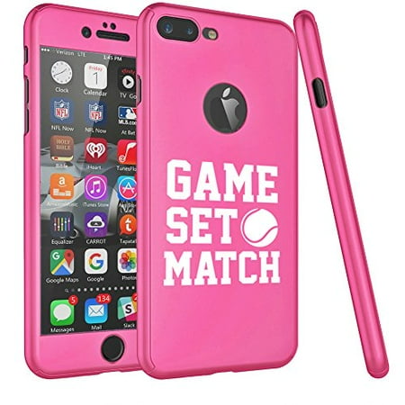For Apple iPhone 360° Full Body Thin Slim Hard Case Cover + Tempered Glass Screen Protector Game Set Match Tennis (Hot Pink For iPhone 8 (Best Mobile Match 3 Games)