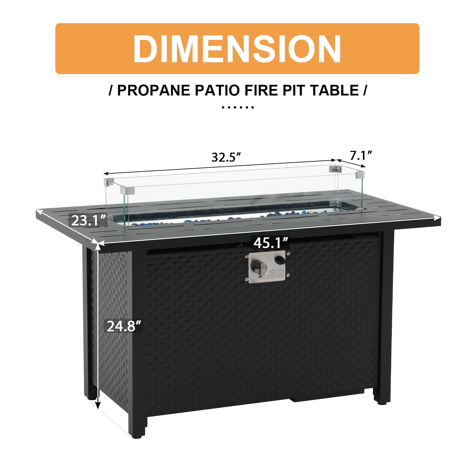 JOIVI 45” Propane Fire Pit, 50,000 BTU Gas Fire Pit Table with Glass Wind Guard and Waterproof Cover, Outdoor Heating Firepit Table for Patio, Yard, Balcony