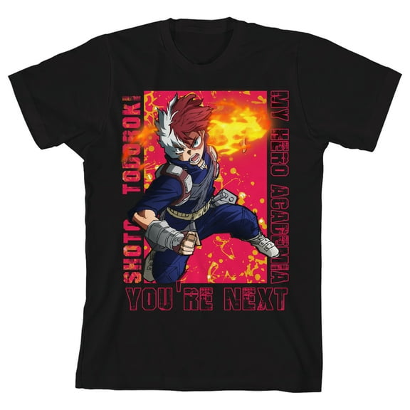 My Hero Academia Shoto Todoroki Fighting Pose Youth Boy Black Short Sleeve Tee-XXL