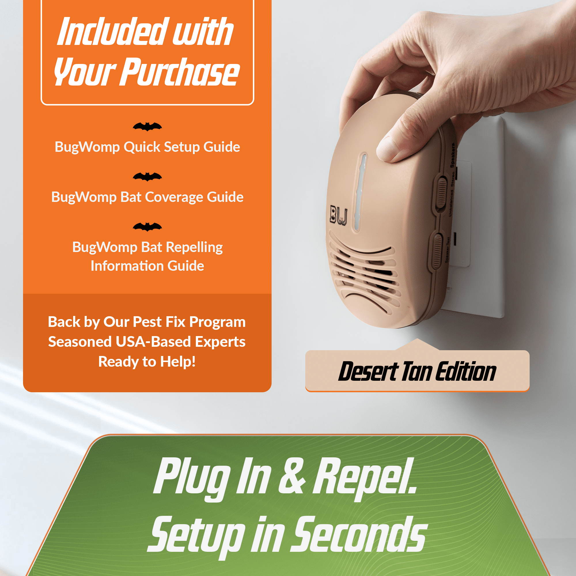BEU-T Bat Expulsion Unit – Desert Tan Edition, Equipped with Dynamic Ultrasonic Bat Repellent Technology